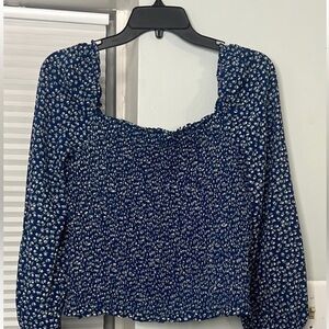Shein Blue Floral Long Sleeve Top XXL